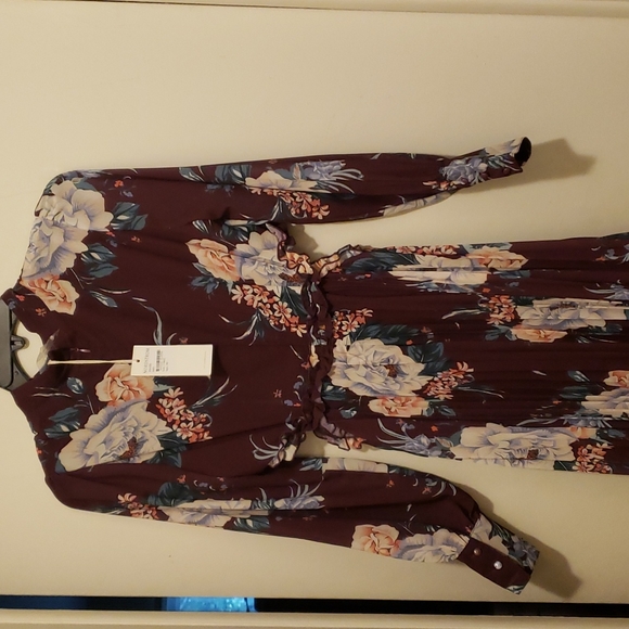 Vici exclusive x fate grape floral mock neck,  pleated dress Small - Picture 7 of 11